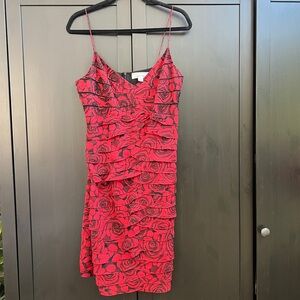 Vintage Sherrie Bloom Chetta B Red Roses 100% Silk Dress with Beading Size 12